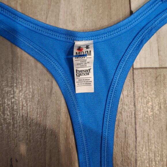 Under Armour Yoga Workout Racer T Back Green Blue Striped Top Women Size M - Picture 3 of 4